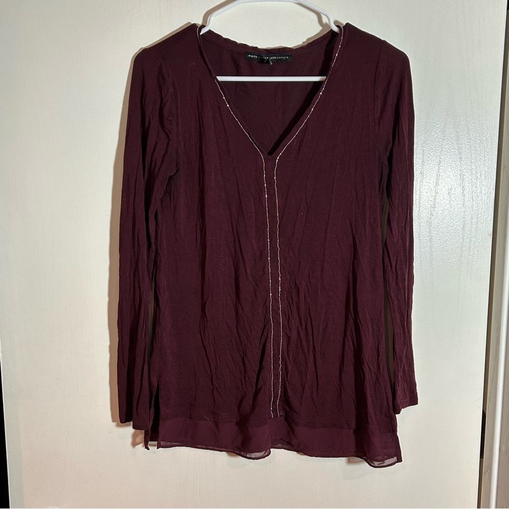 White House Black Market burgundy beaded top XS
